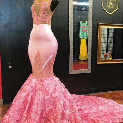 Prom Gown,pink Prom Dresses With Lace,evening..