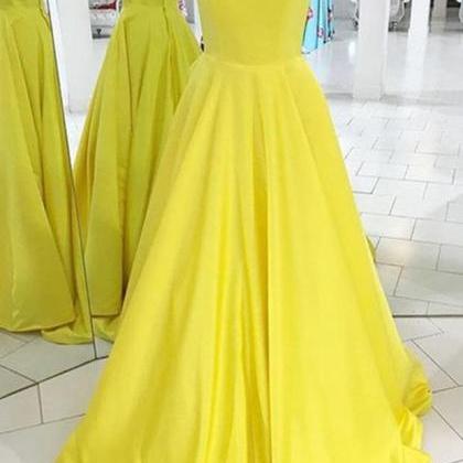 Yellow Prom Dresses,satin Prom Dresses,long Prom..