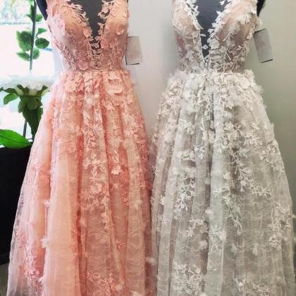 Lace Prom Dress,floral Lace Dress,pink Prom..