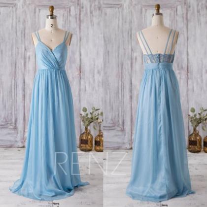 Sky Blue Bridesmaid Dress, V Neck Wedding Dress,..