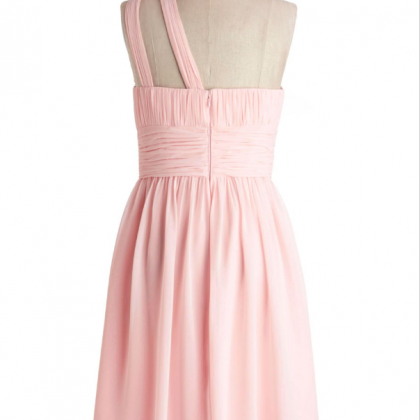 Simple Dress A-line One-shoulder Pink Chiffon..