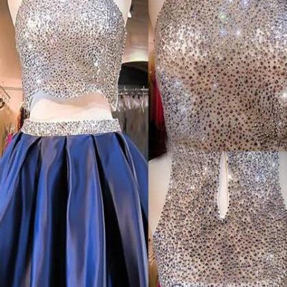 2017 Blue Sequin Two Pieces Sparkly Off Shoulder..