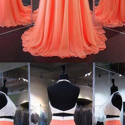 Orange Homecoming Dresses, Perfect A-line Halter..