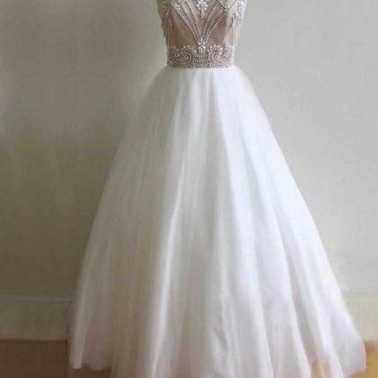 Ball Gown Scoop Neck Tulle Floor-length Beading..