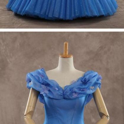 Dreamy Off The Shoulder Basque Train Tulle Blue..
