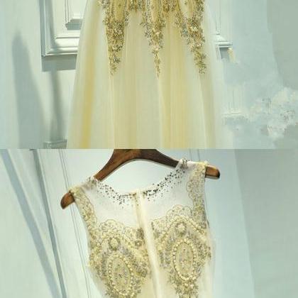 A-line Dresses,jewel Prom Dresses,light Yellow..