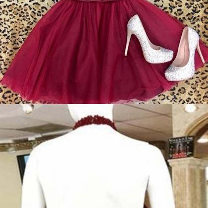 Sexy A-line Halter Backless Burgundy Tulle..