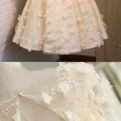 A-line Crew Above-knee Half Sleeves Tulle..