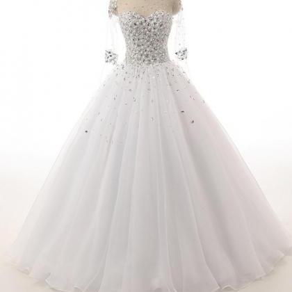 Honorable Jewel 3/4 Sleeves Organza Wedding Dress..