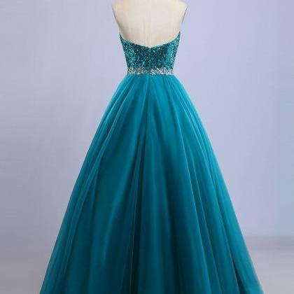 A-line Strapless Sweetheart Neck Sequin Lace Long..
