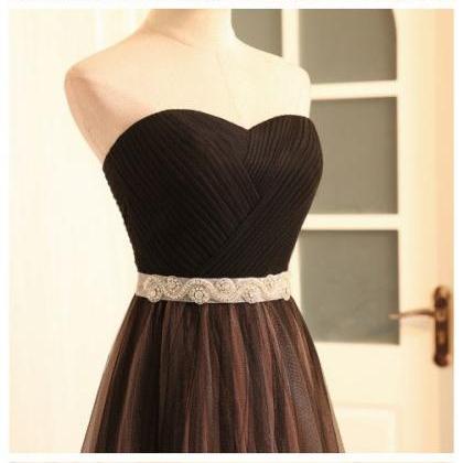 Black Sweetheart Neck Tulle Long Prom Dress,black..