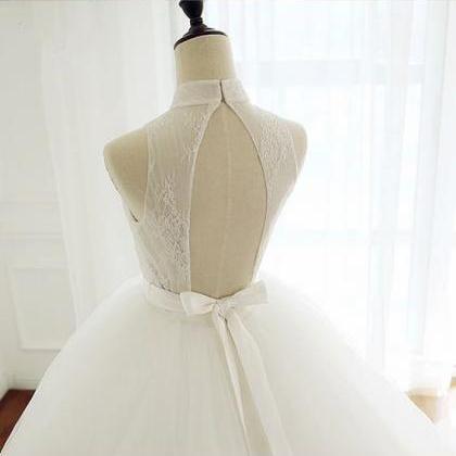 High Neck Open Back Tulle Ball Gown Wedding..