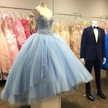 Light Blue Tulle Ball Gowns Quinceanera Dresses..