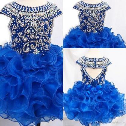 Cap Sleeves Royal Blue Flower Girl Dress Cut Out..
