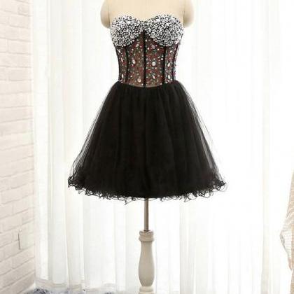 A-line Sweetheart Homecoming Dress Black Tulle..