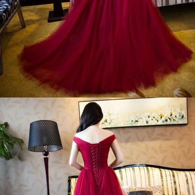 Elegant Burgundy Red Long Evening Dresses Women..