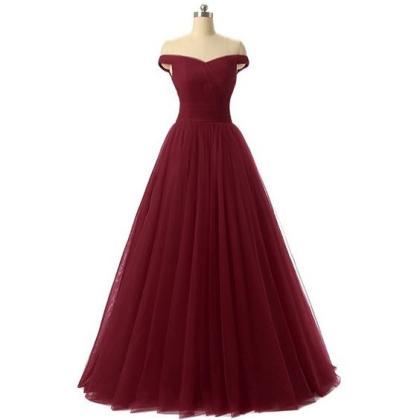 Fashion Ball Gown Tulle Prom Dresses Burgundy..