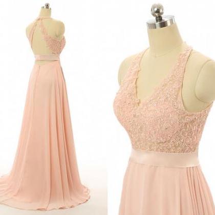 Blush Pink Prom Dresses Backless Charming Prom..