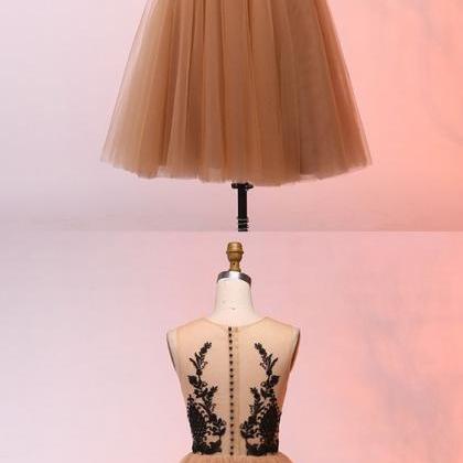 A-line Round Neck Short Champagne Homecoming Dress..