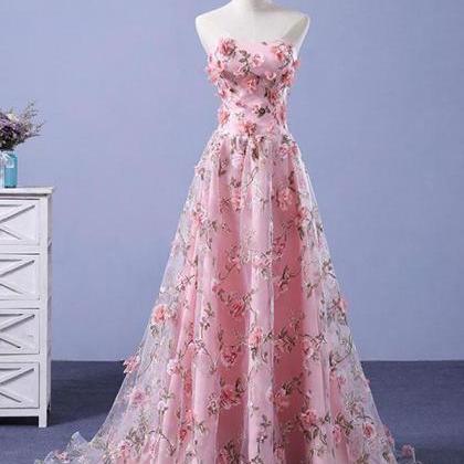 Pink Prom Dresses A-line Sweetheart Sweep Train..