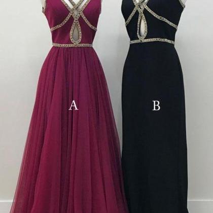 Black Prom Dresses V-neck A-line Floor-length Sexy..