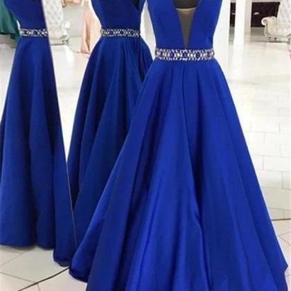 Royal Blue V Neck Long Prom Dress Blue Evening..
