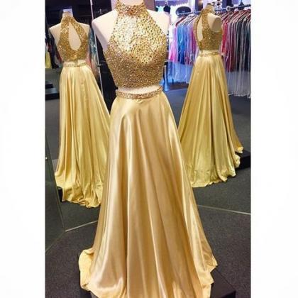 Two Piece Prom Dress, Sparkly Beads Long Prom..