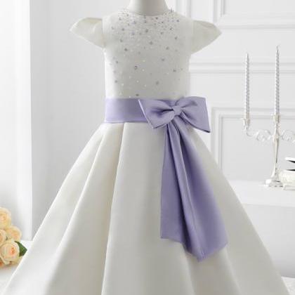 2017 Style White Satin With Bow Flower Girl..