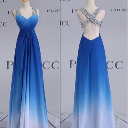 Pretty Royal Blue Ombre Prom Dress For Teens,..