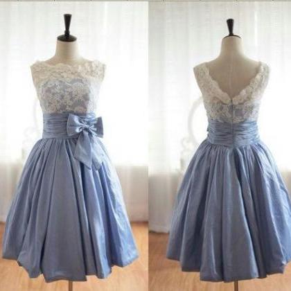 Custom Made Scalloped Blue Knee Length Prom Dress..