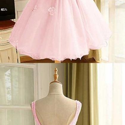 Ball Gown Scoop Short Pink Organza Homecoming..