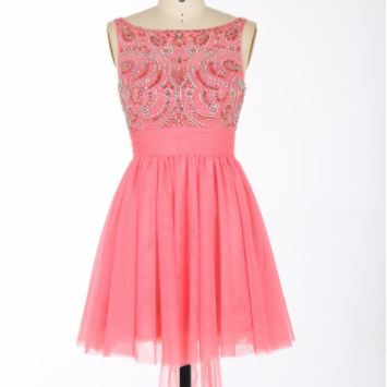Sexy A-line Scoop Short Tulle Backless Coral..