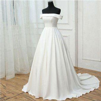 Simple White Satin Long Prom Dress, White Evening..
