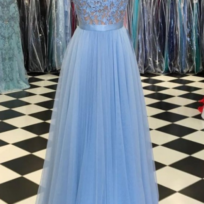 Blue Prom Gown,lace Prom Dresses,evening..