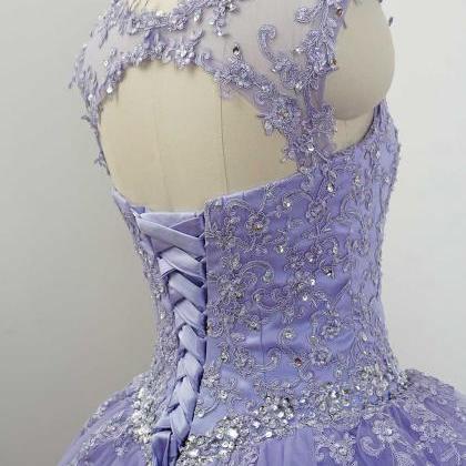 Gorgeous Cap Sleeves Lavender Ball Gown..
