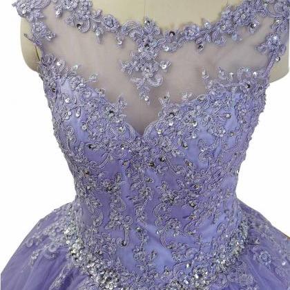 Gorgeous Cap Sleeves Lavender Ball Gown..