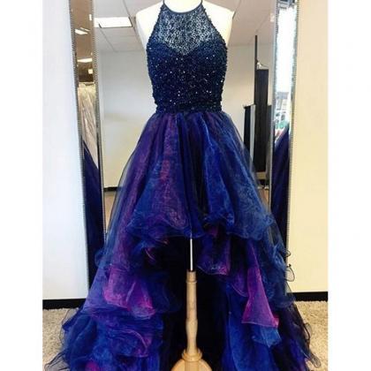 High Low Prom Dress Beading Blue And Fuchsia Two..