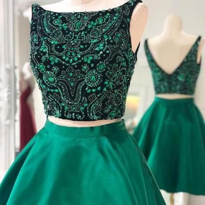 Cute Green Two Pieces Short Prom Dress, Homecoming..