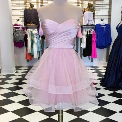 Pink Sweetheart Neck Short Prom Dress, Homecoming..