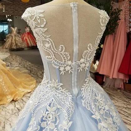 Light Sky Blue Prom Dresses 2018 Sheer Scoop Prom..