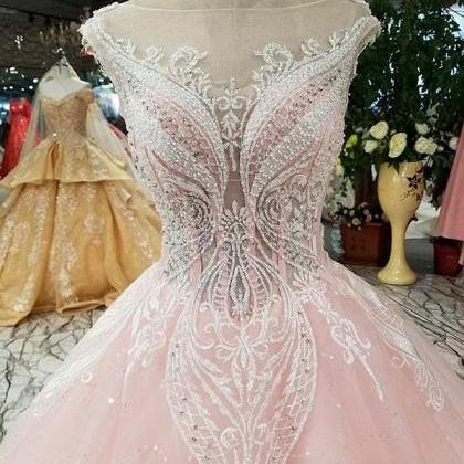 2018 Sexy Pink Prom Dresses With Beadings Sheer..