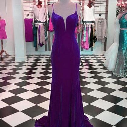 Sexy Purple Mermaid Prom Dresses With Spaghetti..