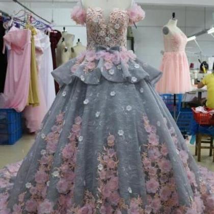Pretty Flowers Quinceanera Dresses, Ball Gown Long..