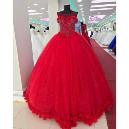 Tulle Scoop Neck Crystal Beaded Bodice Ball Gowns..