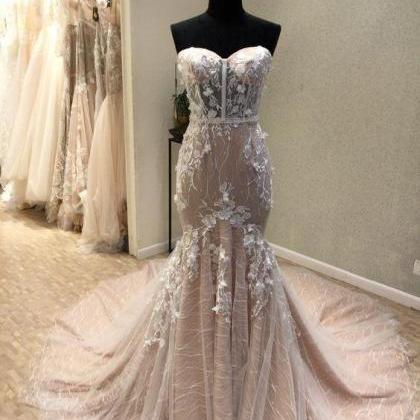 Mermaid Sweetheart Court Train Lace Wedding Dress..