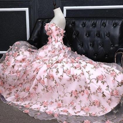 Pink A-line Sweetheart Strapless Sweep Train..