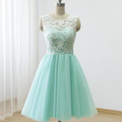 Mint Green Scoop Neck A Line Prom Dresses..
