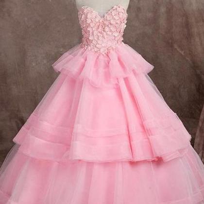 Pink Sweetheart Sleeveless Tiered Prom..