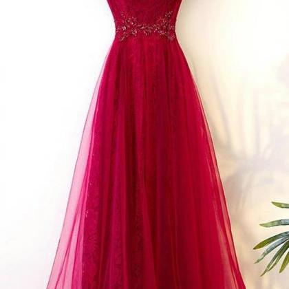 Off Shoulder Lace Beaded Prom Dresses,a Line Tulle..
