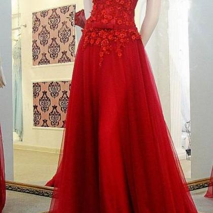 Red Prom Dress With Cap Sleeves, Prom..